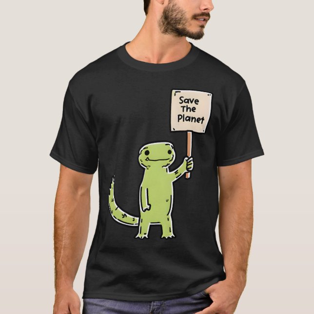 Planet Saver Dino Skylt T Shirt (Framsida)
