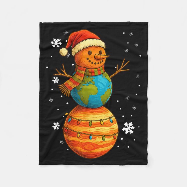 Planet Snowman Earth Saturn Christmas Holiday Art  Fleecefilt (Framsidan)