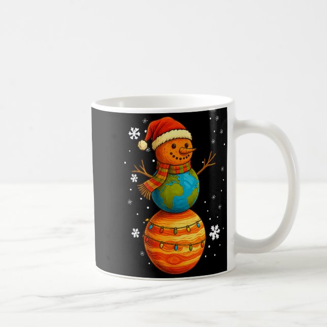 Planet Snowman Earth Saturn Christmas Holiday Art  Kaffemugg (Höger)