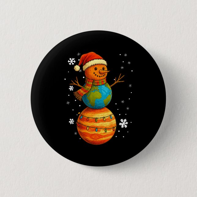 Planet Snowman Earth Saturn Christmas Holiday Art  Knapp (Framsida)