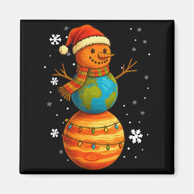 Planet Snowman Earth Saturn Christmas Holiday Art  Magnet (Framsidan)