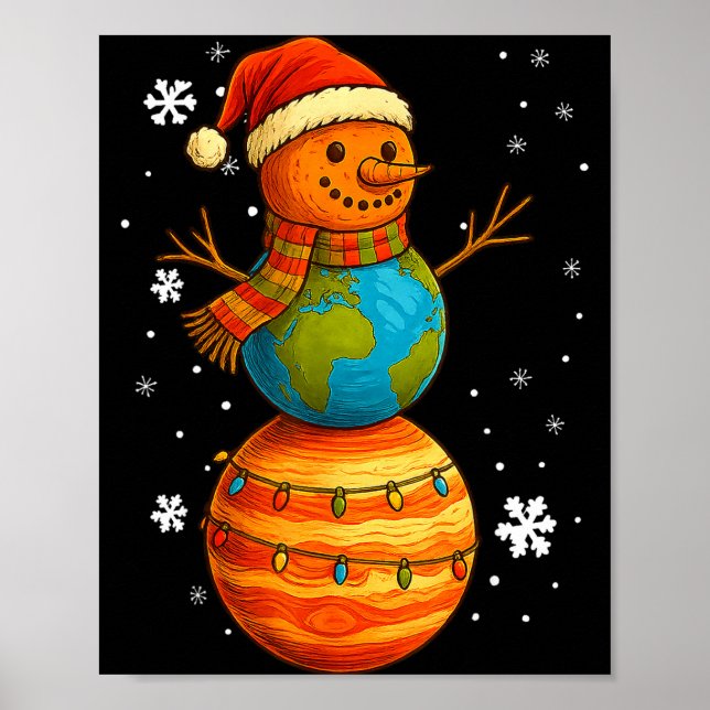 Planet Snowman Earth Saturn Christmas Holiday Art  Poster (Framsidan)