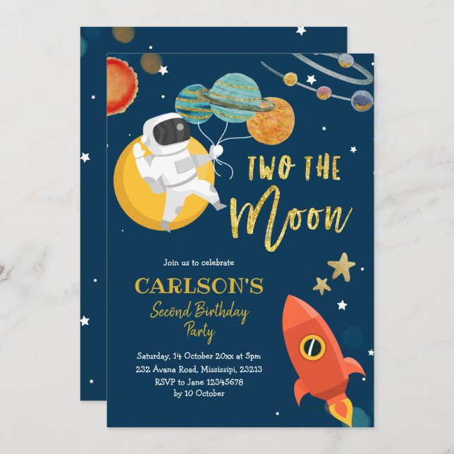 Planet Solar Space II-inbjudan till Måne Inbjudningar (Fram/baksida)