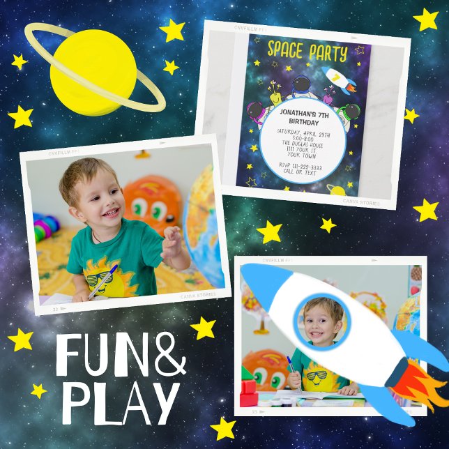 Planet Space Birthday Blue Gult star Planet Inbjudningar (Skapare uppladdad)