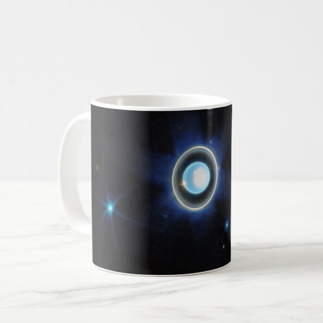 Planet Uranus med Ringar och Måne JWST Image Kaffemugg (Framsida vänster)