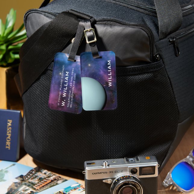 Planet Uranus Solar System Space Lila Galaxy Bagagebricka (Fram & Baksida)
