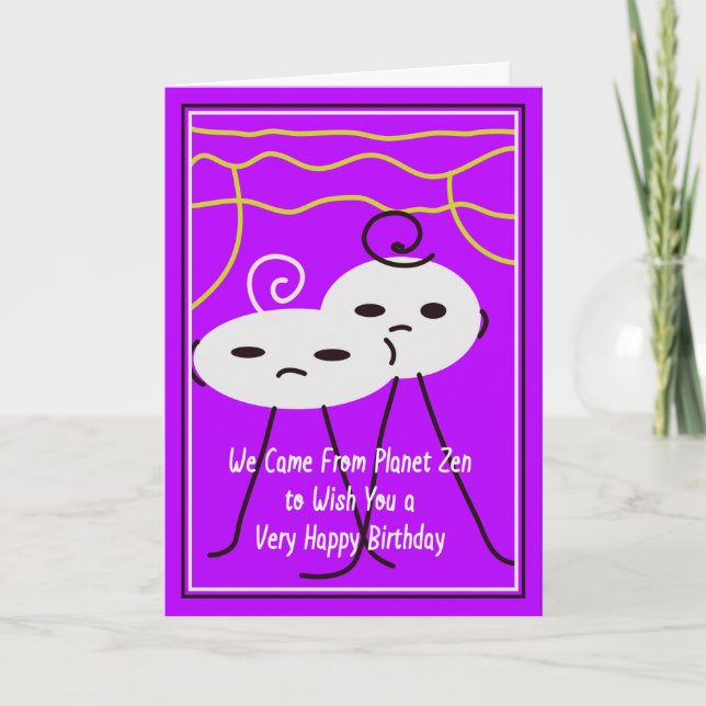 Planet Zen Birthday för barn i Lila Kort (Framsida)