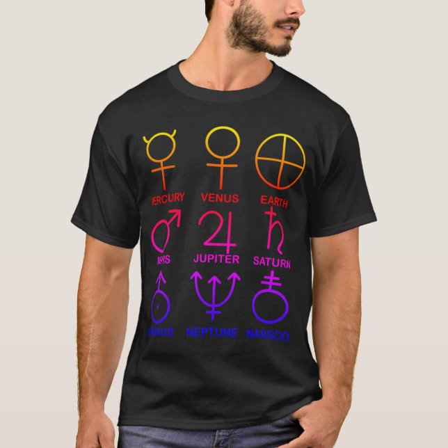 Planetära symboler Ipanema, fantasifullt T Shirt (Framsida)