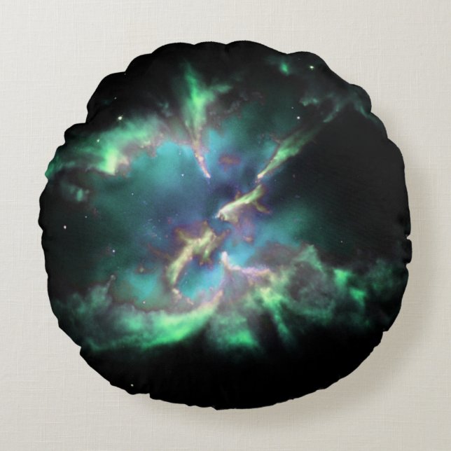 Planetarisk nebulosa Mintgrön Blåslingor Rund Kudde (Framsidan)