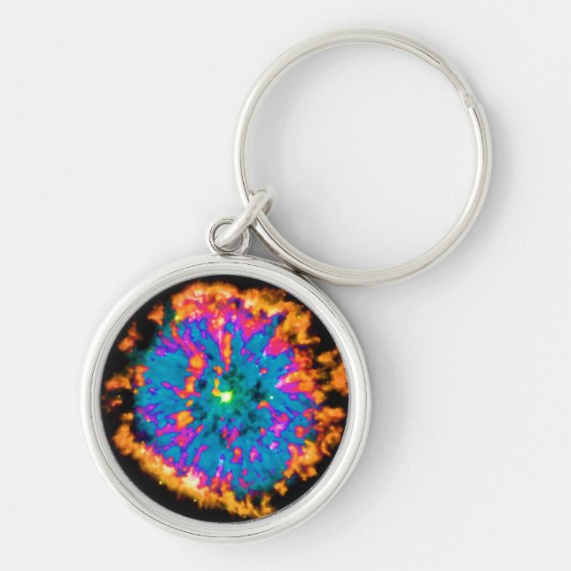 Planetarisk nebulosa NGC 6751 Pop Art Psykedelisk Rund Silverfärgad Nyckelring (Framsidan)