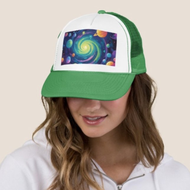 Planetarisk rotation  keps (Galaxy Space Trucker Hat   Adjust from 17" to 24" 100% polyester foam front 100% nylon mesh back. )