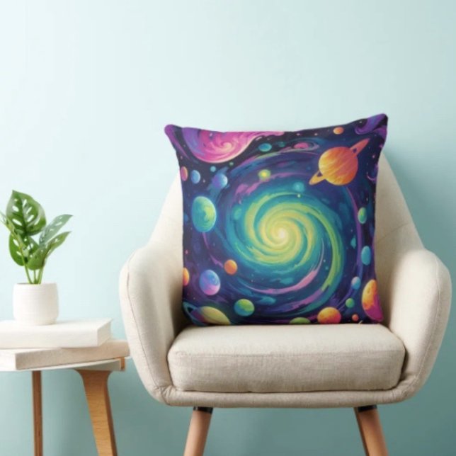 Planetarisk Rotation Kudde (Neon Galaxy Space Throw Pillow – Cosmic Spiral Planets Home Decor Trippy Nebula Sofa Cushion Gift)