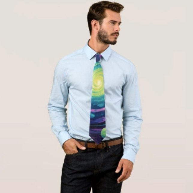 Planetarisk rotation  slips (Neon Galaxy Space Neck Tie – Cosmic Spiral Planets Mens Accessory Trippy Nebula Sci-Fi Formal Gift)