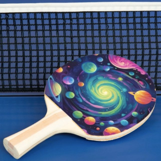Planetarisk Snurr Pingis Paddle (Space Ping Pong Paddle – 6"x 6.25"strike pad. Ergonomic handle quality laminated hardwood.)