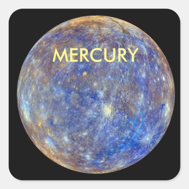 PLANETEN MERCURY FYRKANTIGT KLISTERMÄRKE (Framsida)
