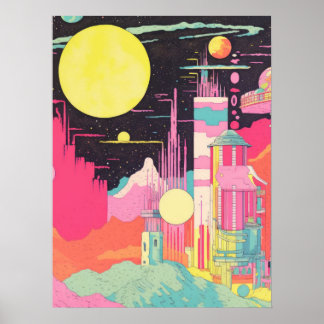 Planeten Panorama: En levande stad och Cosmic Fusi Poster
