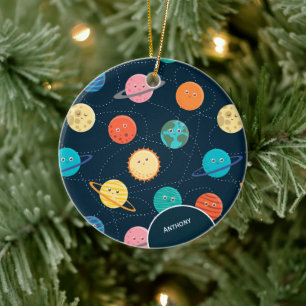 Planeter för solsystem för barn, Mönster Blue j Julgransprydnad Keramik