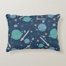 Planeter och raketer galax prydnadskudde