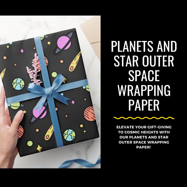 Planeter och stjärna rymden presentpapper  (Planets and Star Outer Space Wrapping Paper #SpaceWrap #CelestialGifts #StarstruckWrapping)