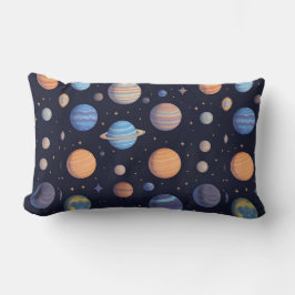 Planeter och stjärnor i en kosmisk temavyn lumbarkudde