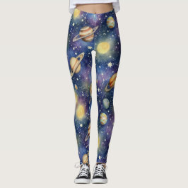 Planeter och zodiaktecken, sömlösa Mönster Leggings