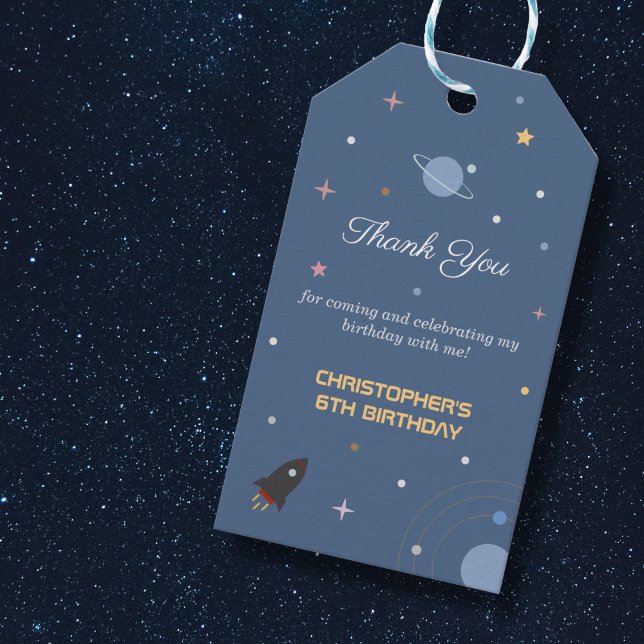 Planeter & raket, rymden tack tag presentetikett (Planets & Rocket, Space Thank You Gift Tag)