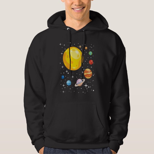 Planeter Solsystem Planetarium Astronomi Astrofysi Hoodie (Framsida)