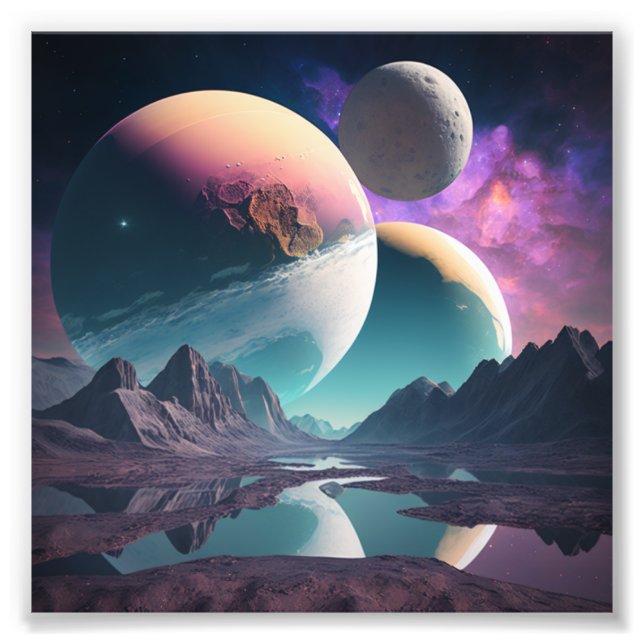 Planètes dans un espace inconnu impression photo fototryck (Framsidan)