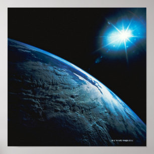Planetjord och stjärna från utrymme poster