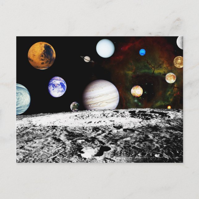 Planetpanorama från ytan av månen vykort (Framsida)