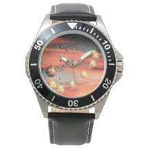 Planets Abound Black Leather Watch