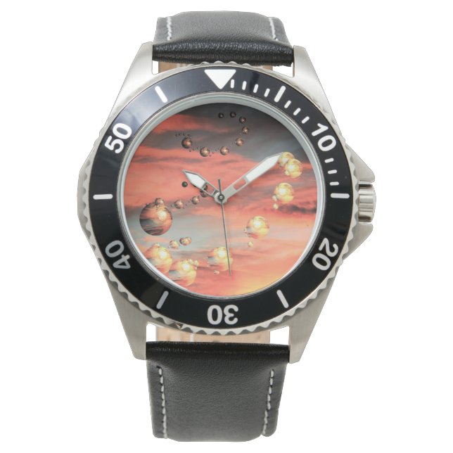 Planets Abound Black Leather Watch Armbandsur (Framsida)