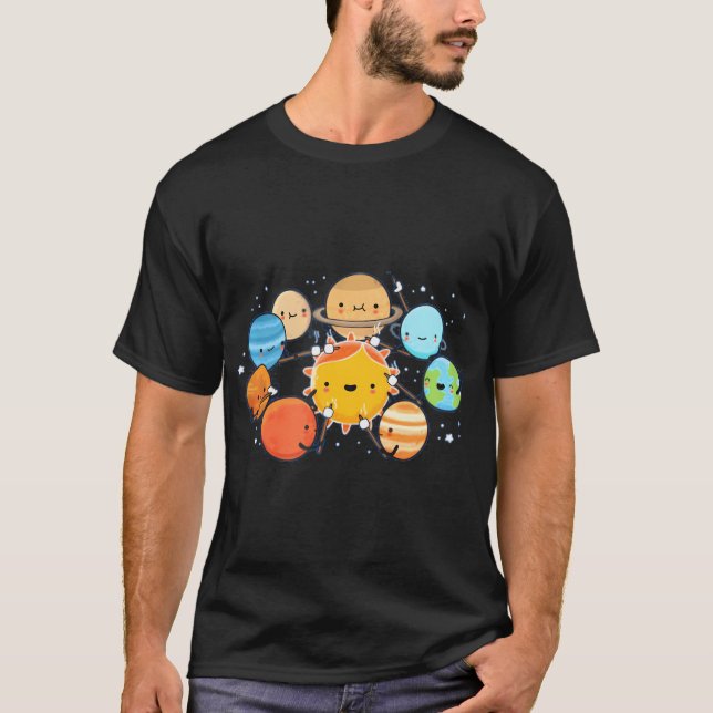 Planets Camping Solar System Campfire T Shirt (Framsida)