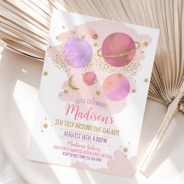 Planets födelsedagsinbjudan, Space Galaxy Girl Inbjudningar (Outer space girl birthday invitation)