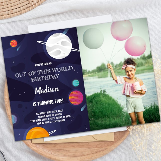 Planets födelsedagsinbjudningar med foto inbjudningar (Planets Birthday Invitations with photo)