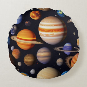 Planets Mönster Rund Kudde