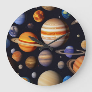 Planets Mönster Stor Klocka