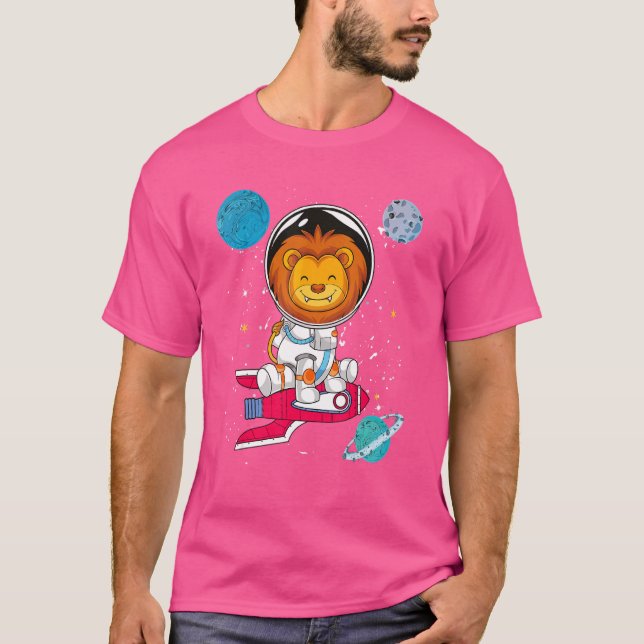 Planets Rocket Cute Afrika Animal Scientist Lejon  T Shirt (Framsida)