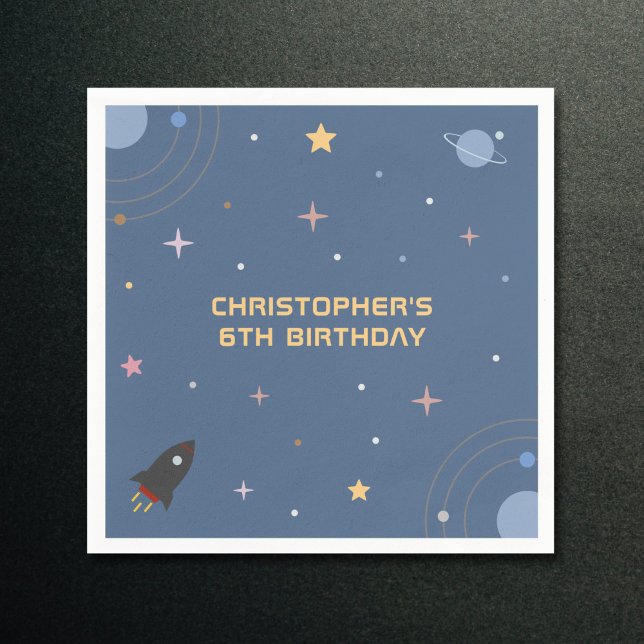 Planets & Rocket, Rymden, födelsedag Napkin Pappersservett (Planets & Rocket, Outer Space Birthday Napkin)