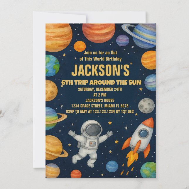 Planets & Rockets Birthday-inbjudan Inbjudningar (Framsida)