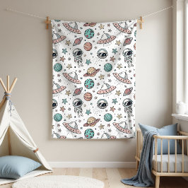 Planets & Rockets Blanket Nyfödd bebis Boy Gift Id Fleecefilt