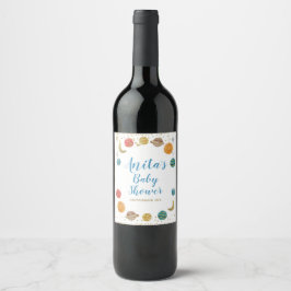 Planets Rymden Baby Shower Vin-etikett Vinflaska Etikett