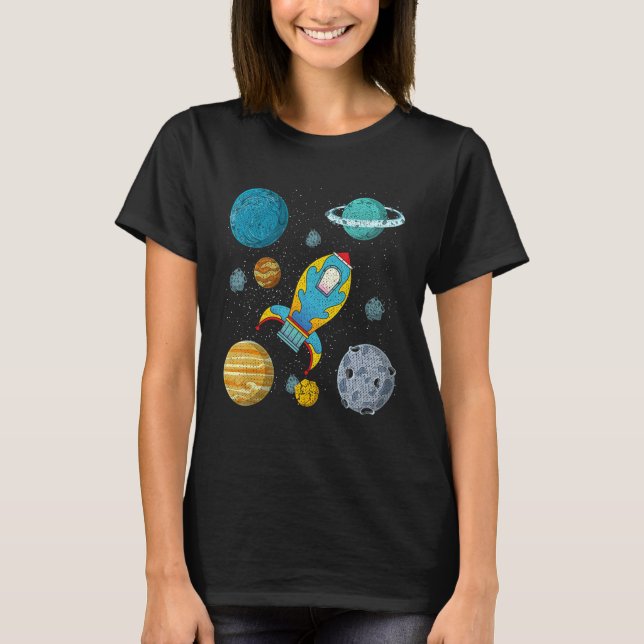 Planets Science Rymden Rocket Cosmonaut Kids T Shirt (Framsida)