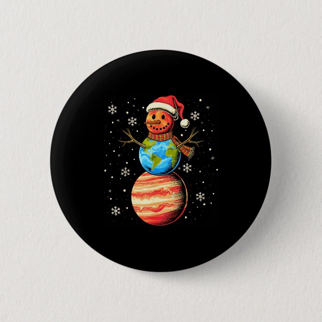 Planets Snowman Space Funny Christmas Astronomy Fo Knapp (Framsida)