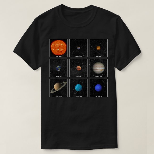 Planets & Sun In Solar System  Cool Astronomy  T Shirt (Design framsida)