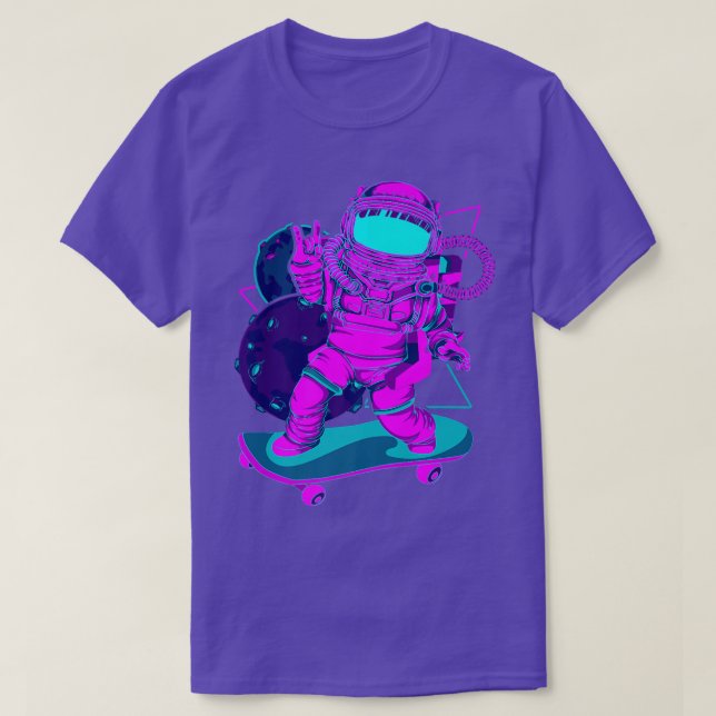 Planets Synthwave Vaporwave Art Skateboarding Astr T Shirt (Design framsida)