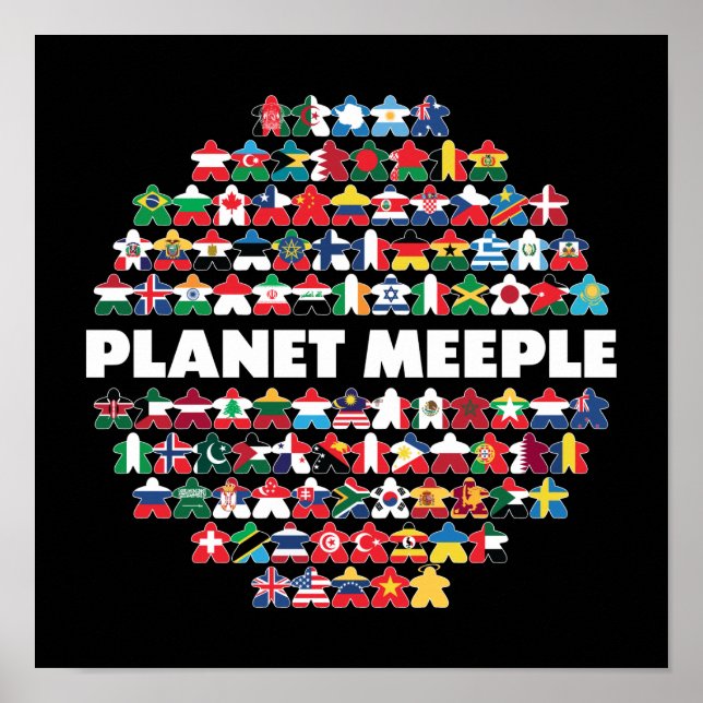 Planett Meeple, vit text Poster (Framsidan)