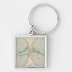 Planisphere Celeste Hemisphere Fyrkantig Silverfärgad Nyckelring