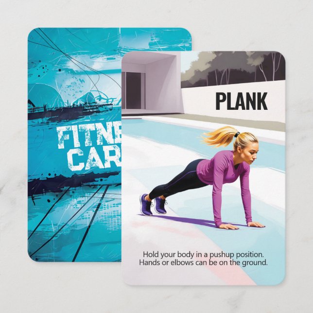 Plank Fitness Card med blå backning Spara Datumet (Fram/baksida)