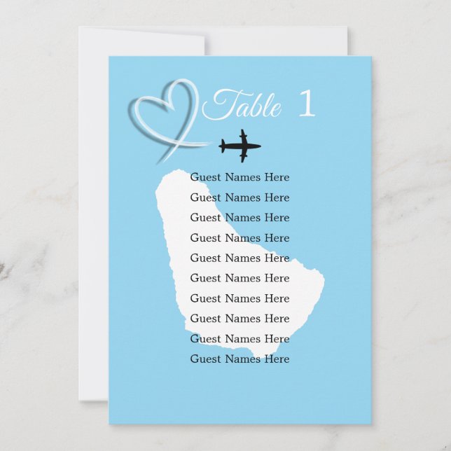 Plankort för Barbados Destinationsbröllop Bord Inbjudningar (Framsida)